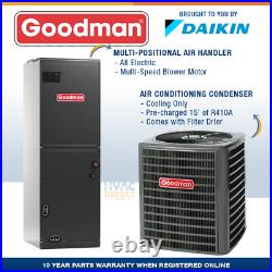 Goodman 2 Ton 14 SEER AC System withAux Electric Heat + Replacement Install Kit