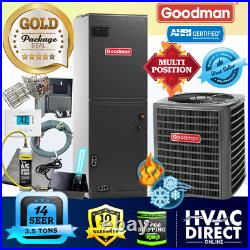 Goodman 3.5 Ton 14 SEER AC System withAux Electric Heat + Replacement Install Kit