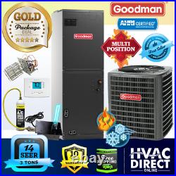 Goodman 3 Ton 14 SEER AC System withAux Electric Heat + Replacement Install Kit