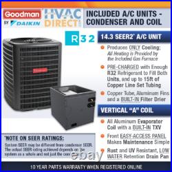 Goodman 5 Ton Air Conditioner & Upflow 96% 100K BTU 2 Stage Gas Furnace System