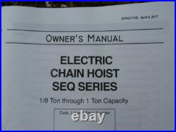 Harrington 1/8ton Electric Chain Hoist 10ft Lift 115v Seq001sd Seqp-556859