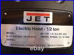 JPW Industries JET 1/2 Ton Electric Hoist 20' Lift 3 Phase 460V TS050-460-020