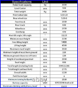 New 3 Ton Rated Capacity TYPHON Electric Forklift Lifter w Side Shift, 3 Stage