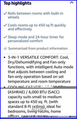 New Amazon Basics 3-In-1 Portable Air Conditioner with Remote, Timer, Sleep Mode