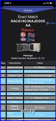 Rheem Raca14036ajd000aa 3 Ton Convt Package Electric Ac, 14 Seer Phase-1 R410a