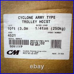 Unused CM Cyclone 646 Trolley Hoist 1/4 Ton, Army Type Unused CM Cyclone 646 Trolley Hoist 1/4 Ton, Army Type