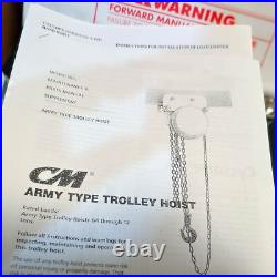 Unused CM Cyclone 646 Trolley Hoist 1/4 Ton, Army Type Unused CM Cyclone 646 Trolley Hoist 1/4 Ton, Army Type