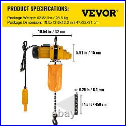 VEVOR 1300W Electric Chain Hoist 0.5T/1100lbs Electric crane 15' Wire Chain 120V
